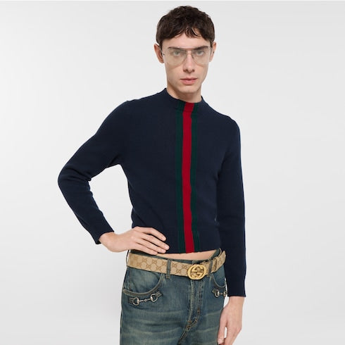 Belt with Interlocking G buckle - sand GG canvas
