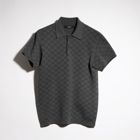 GG wool silk jacquard polo shirt - dark grey