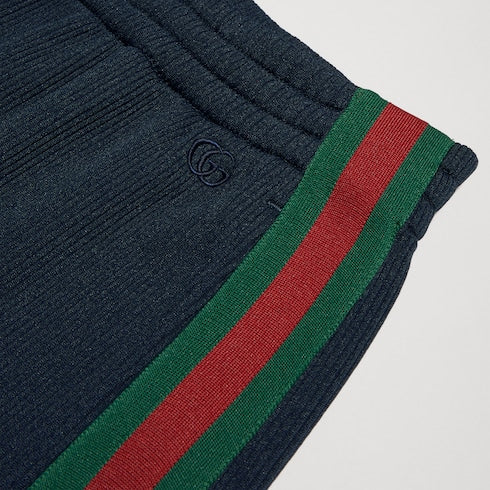 Rib cotton jersey leisure pants with Web - blue