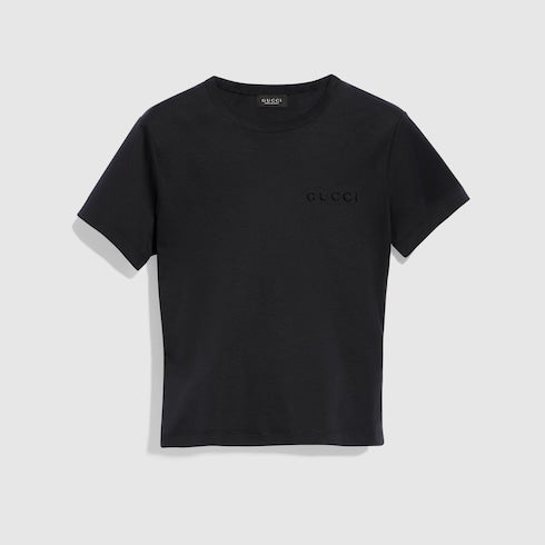 Cotton jersey T-shirt with embroidery - black