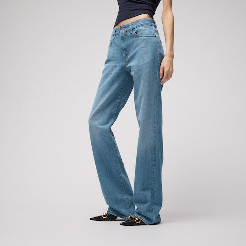 Bleached washed cotton denim pants - blue