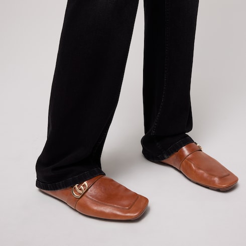 Men's driver with Double G - brown leather