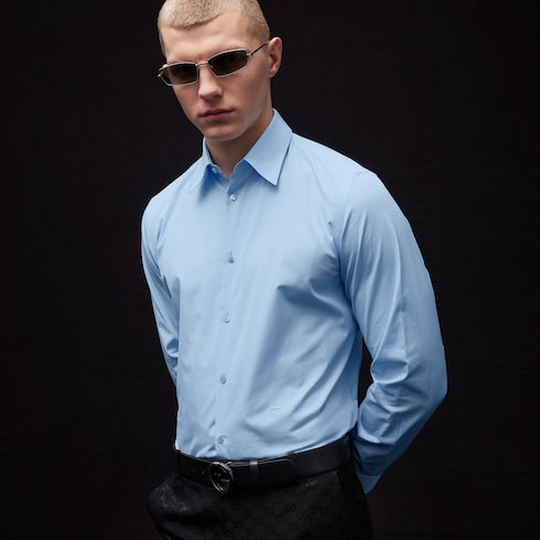Piece dyed cotton poplin shirt - light blue