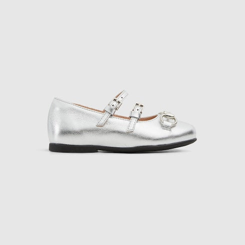 Toddler ballet flat with Horsebit - silver metallic leather