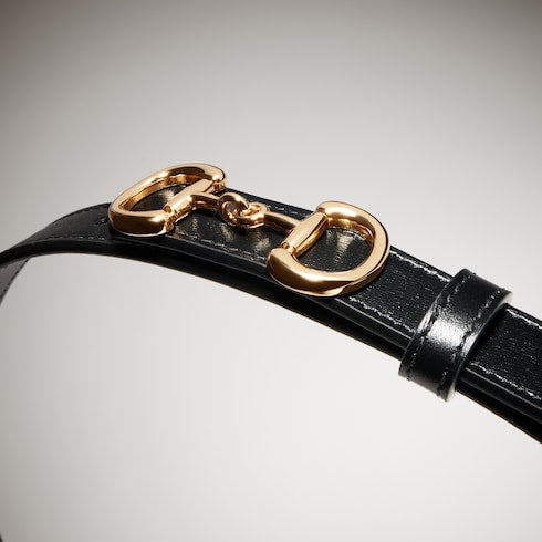 Thin belt with Horsebit buckle - black leather