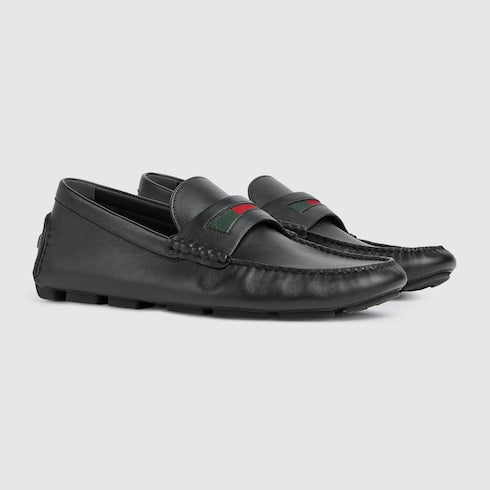 Men's driver with Web detail - black leather