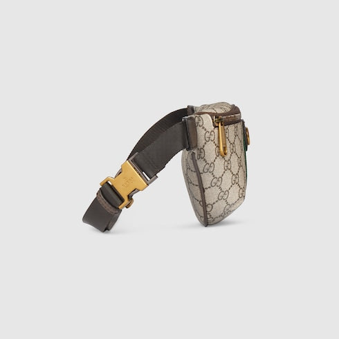 Ophidia small belt bag - beige and dark brown fabric