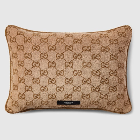 GG cotton rectangular cushion - beige and camel GG cotton