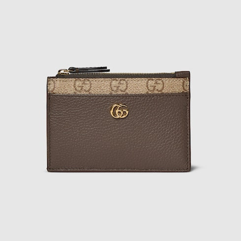 Bi-color GG Marmont zip key pouch - dark taupe leather