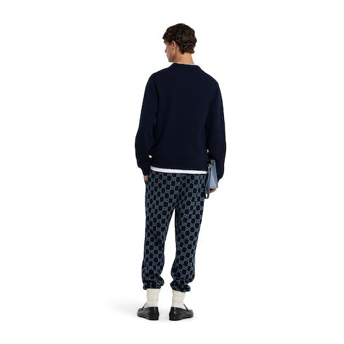 Wool sweater with Gucci intarsia - dark blue
