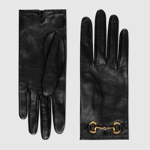 Leather gloves with Horsebit - black