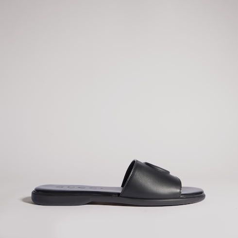 Women's slide sandal with Double G - black leather