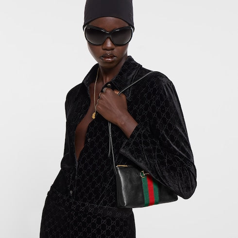 Gucci Horsebit Web small shoulder bag - black leather