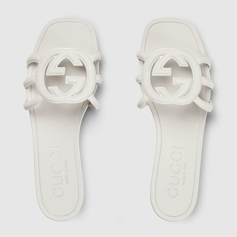 Women's Interlocking G slide sandal - white rubber
