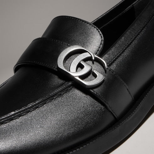 Men's loafer with Double G - black brushed leather