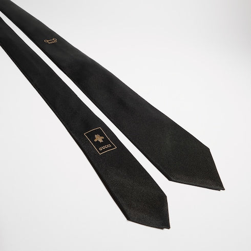 Silk jacquard tie - black