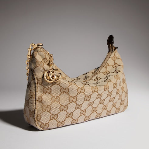 Lady Lunetta Chain small shoulder bag - sand and brown GG canvas
