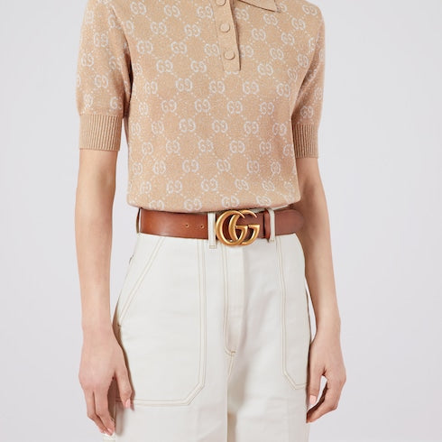 Wide Brown Leather Belt With Double G Buckle