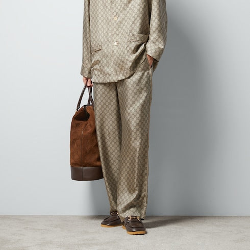 GG supreme print silk pant - beige and ebony