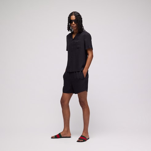 GG silk jacquard bowling shirt - dark blue