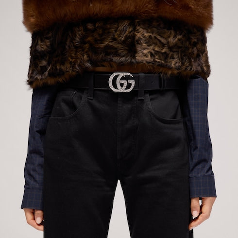 Belt with Double G buckle - black leather
