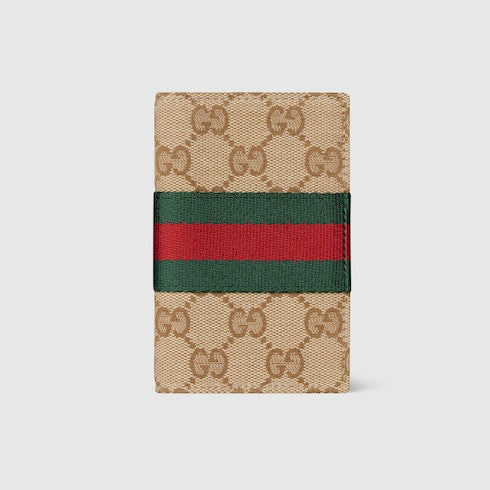 GG card case with Web - sand and brown GG canvas