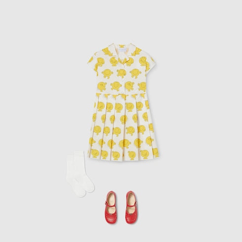 Children's printed cotton dress - white and yellow