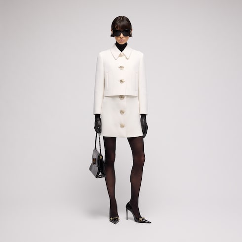 Crêpe wool jacket with Double G button - white