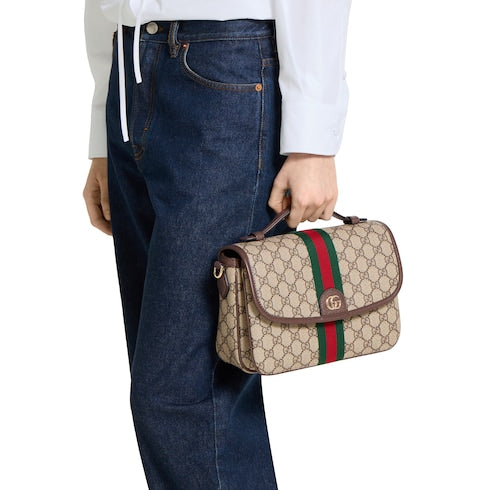 Ophidia medium top handle bag - beige and brown GG fabric