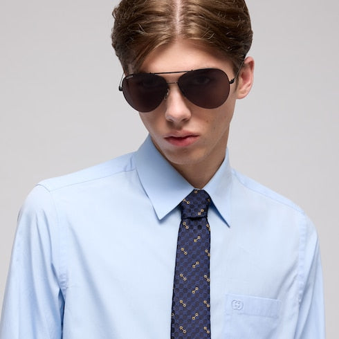 GG silk jacquard tie - dark blue and light blue