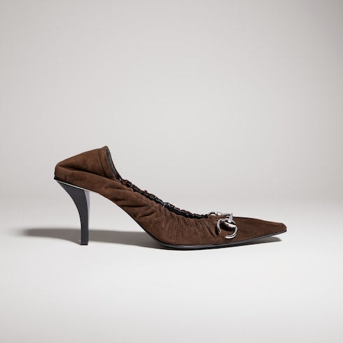 Women's Vittoria pump with elastic - dark brown suede