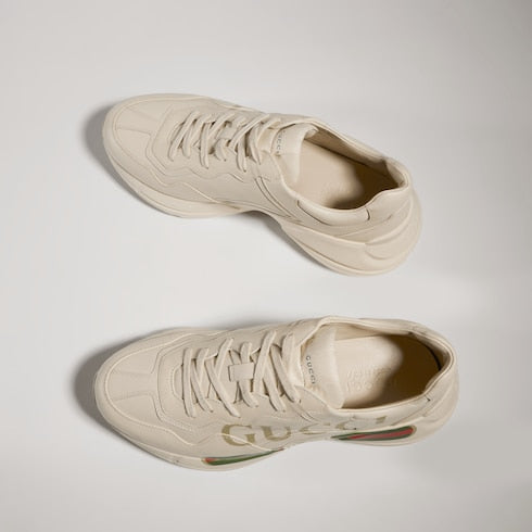 Men's Ivory Leather Rhyton Vintage Gucci Logo Sneaker
