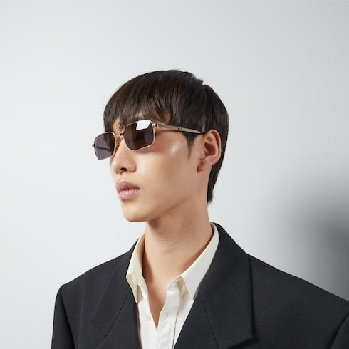 Rectangular-frame sunglasses - yellow gold-toned metal