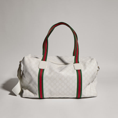 Medium duffle bag with Web - white GG Supreme