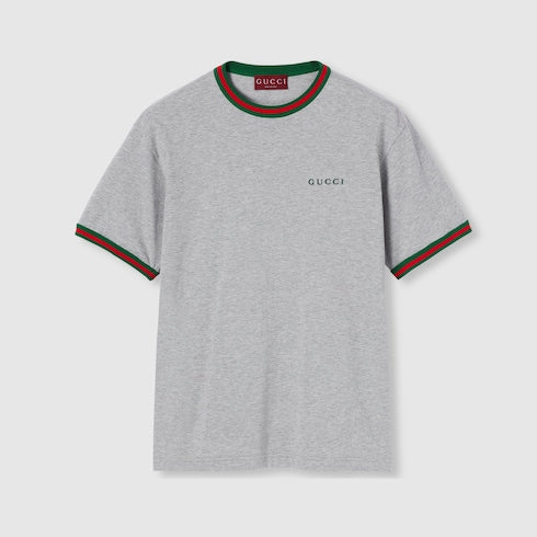 Cotton jersey T-shirt with embroidery - grey mélange