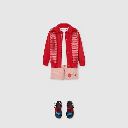 Children's cotton wool cardigan - red and white