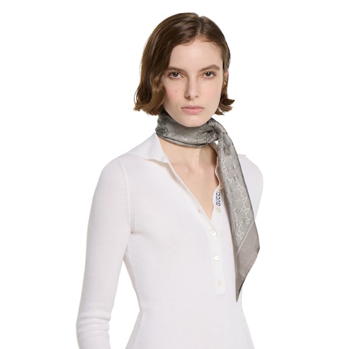 Laminated printed silk twill carré - light grey