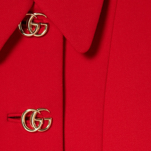 Wool natté coat with Double G button - red