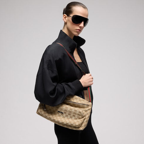 Gucci Tag medium crossbody bag - sand and brown GG canvas