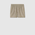 Printed polyester poplin swim shorts - beige and dark brown