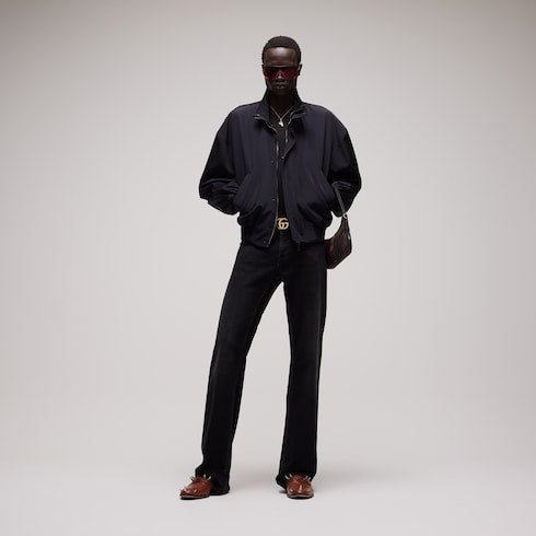 Light cotton acetate faille zip jacket - black