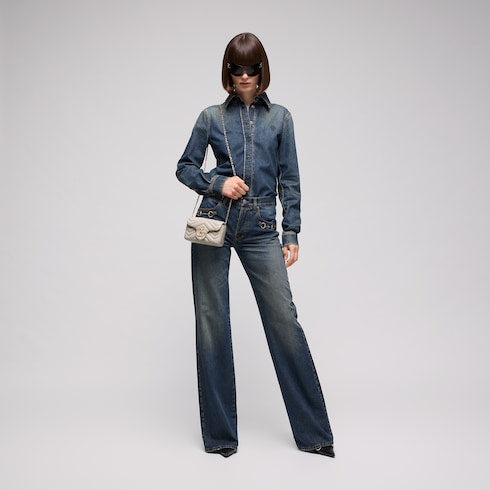 GG Marmont mini shoulder bag - light grey leather