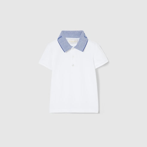 Baby cotton polo shirt with embroidery - white