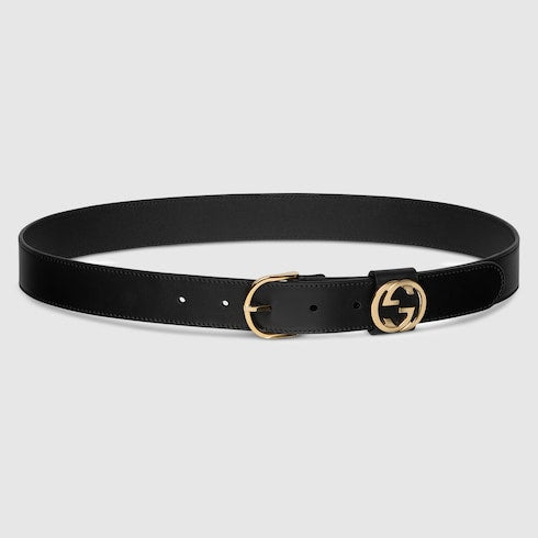Belt with round buckle - black leather