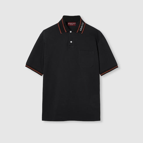 Cotton piquet polo shirt - black