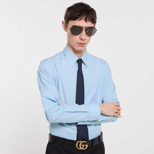 GG silk cotton tie - blue