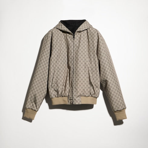 Reversible cotton canvas zip jacket - black and dark brown