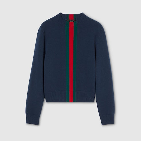 Fine knit wool sweater with Web - blue