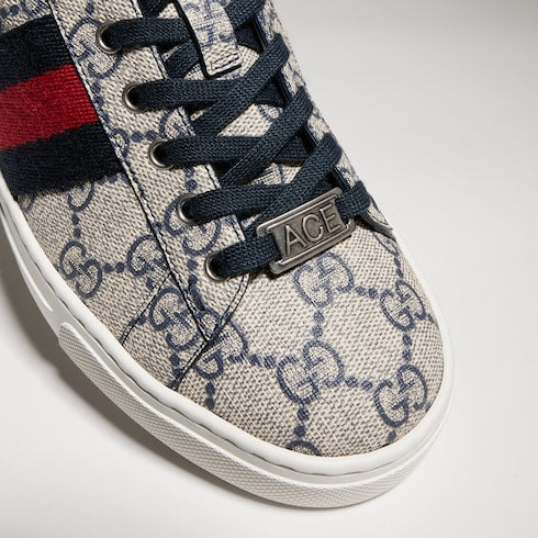 Women's Gucci Ace sneaker with Web - beige and blue Supreme