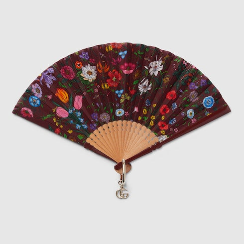 Small Flora print fan - rosso ancora red